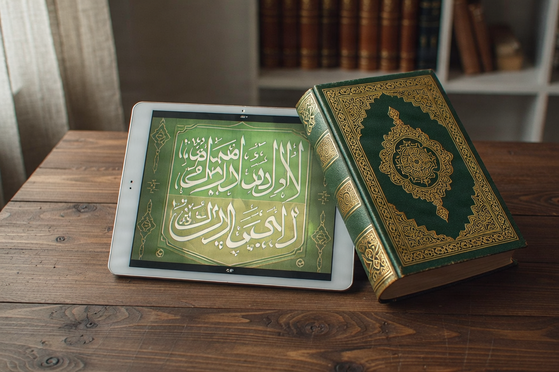 Digital tablet showing Quranic verses